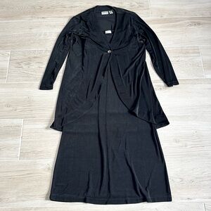 Chico's Travelers 2 Piece Sleeveless Black Maxi Dress With Marching Cardigan